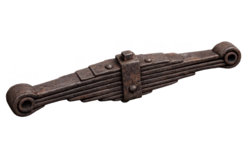 Antique leaf spring suspension auto part on transparent background.