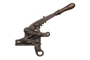 Antique Cable Grip Puller on transparent background, Aged Metal Tool