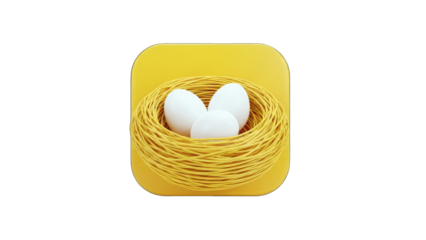 Eggs in a Nest on a Yellow Background