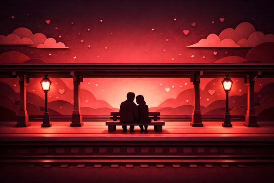 Paper-Cut Romantic Train Platform &ndash; Quiet Love Moment at Sunset Station