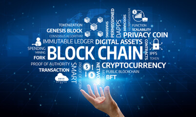 This image illustrates key concepts of blockchain technology, showcasing elements like digital assets, smart contracts, and cryptocurrency in a futuristic design. Tessel