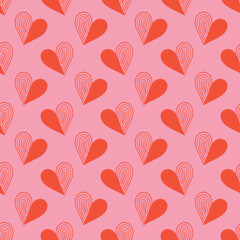 Red Heart Seamless Pattern on Pink Background