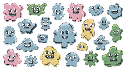 Fototapeta premium Colorful cartoon cloud characters with happy faces in various shapes and sizes