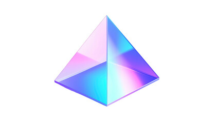 Iridescent pyramidal form, facets shimmering with soft pastel gradient on a stark black background