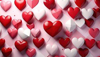 Vibrant Collection of Red Pink and White Heart Shapes Background.