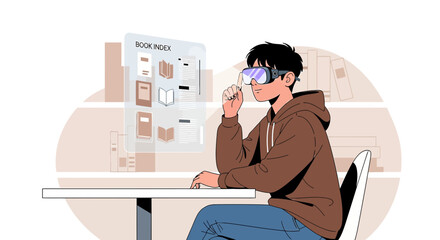 Immersive learning experience with virtual reality headset in digital education interface