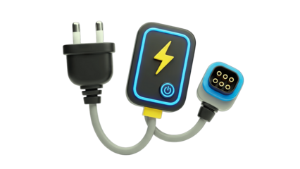 Electric Vehicle Charger with Plug and Connector on White Background