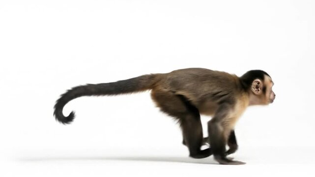 Animated Sequence of a Capuchin Monkey Leaping and Running on Isolated White Background