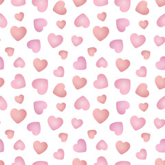 Seamless pattern in the form of pastel pink hearts. Gradient three-dimensional hearts. A cute and romantic background for Valentine's Day, weddings, or children's birthdays. A lovely decoration.