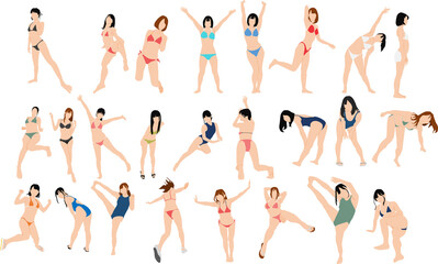 Fototapeta premium ポーズをとる水着を着た女性のイラストセット