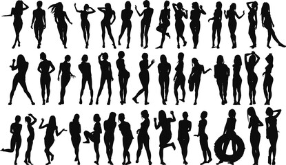 ポーズをとる女性のシルエットイラストセット