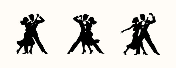 Obraz premium Vector illustration. Silhouettes of dancing people. Couple in love. Tango-waltz. Salso.