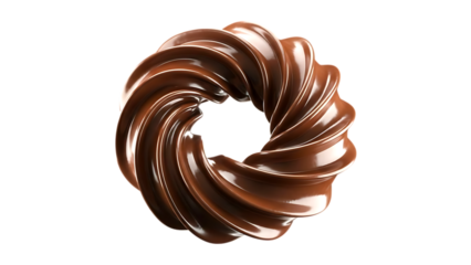 Chocolate twisted donut with glossy glaze isolated on white background, delicious sweet dessert pastry for bakery


