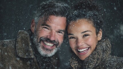 Man and woman hugging in winter park