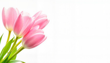 Fototapeta premium Macro photography, extreme close-up of pink tulips buds, against white background