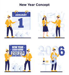 New year concept set 2026 Celebrating New Year 2026 Joyful Moments, Countdown, and Festive Cheers with Colorful Decorations and Party Atmosphere