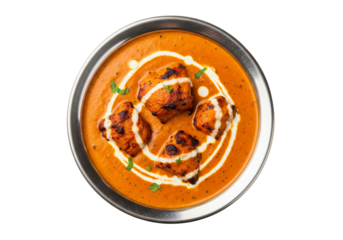 Delicious Butter Chicken Served on Silver Plate Isolated
