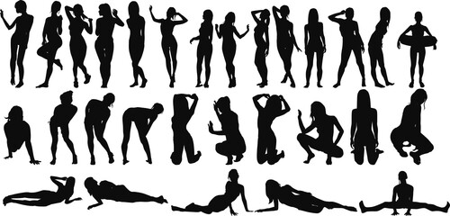 ポーズをとる女性のシルエットイラストセット