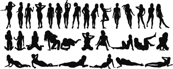 ポーズをとる女性のシルエットイラストセット