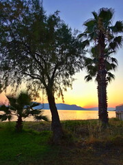 Greece - view of sunrise from the coast near the town of Kamena Vourla