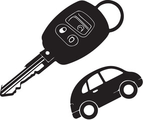 car key with remote control solid white background silhouette