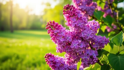 Vibrant Purple Lilacs Blooming Sunlit