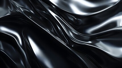 Fototapeta premium Abstract flowing metallic liquid surface with dark reflections and highlights.