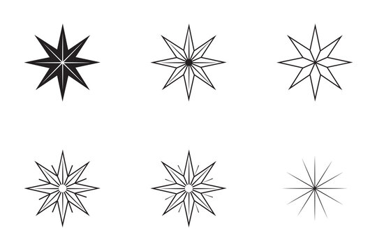 Compass rose star symbols set in black and white