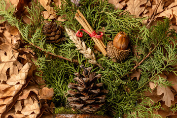 Orthodox Christian celebration - Badnjak. Serbian Christmas - Bozic. Close up photo with details © Ivan
