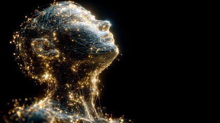 Abstract Human Form Illuminated by Golden Light Particles.