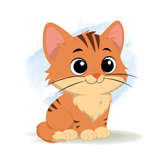 Cute Kitten Cartoon – Baby Orange Cat Sitting Vector Illustration