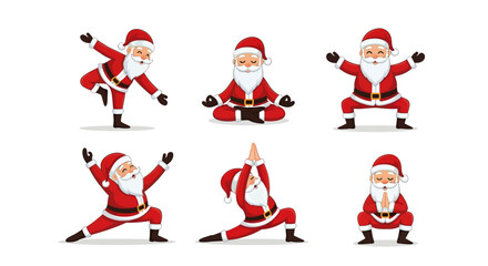 Fototapeta premium Santa Claus Yoga Set with Christmas Character in Various Meditation and Fitness Poses