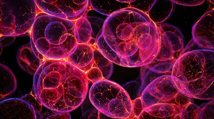 Abstract Macro View of Glowing Pink Cells in Microscopic World.