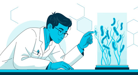 Scientist Examining Microscopic Organisms in Advanced Laboratory Setting Illustration