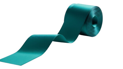 Teal ribbon unrolling on black background fabric textile