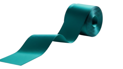 Teal ribbon unrolling on black background fabric textile