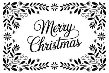 Merry christmas text with floral frame on a white background