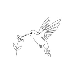 Minimalist Hummingbird Line Art. Black and White Single Line Vector Icon of Flying Bird for Eco-Friendly Branding, Garden Logo, Modern Wall Art, Jewelry Design, or Nature-Themed Generative AI