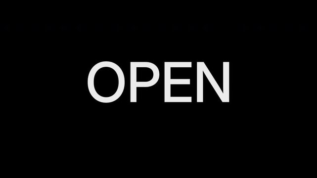 Animated &ldquo;Open&rdquo; text revealing or introducing content. Clean and modern motion graphic perfect for intros, transitions, reveals, presentations, apps, websites, and video overlays.