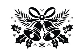 Illustration of christmas bells with bow and holly leaves