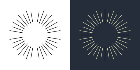 Fototapeta premium Line firecrackers. Colorful radial firework linear sun icons. Vintage sunburst set. Bursting rays sunrise firework starburst blast, Radiant Spark. Rays. Vibrant festive decoration, celebration design