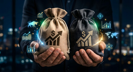 Business Investment and Growth Concept with Money Bags and Financial Icons