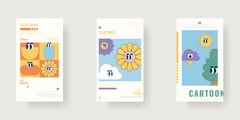 Playful retro cartoon doodle art poster collection. Modern design for social media, print, poster, ads, banner, cover.