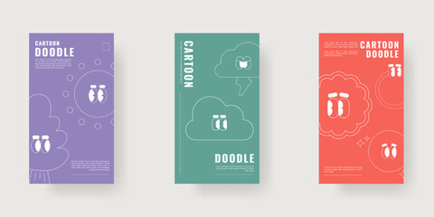 Playful retro cartoon doodle art poster collection. Modern design for social media, print, poster, ads, banner, cover.