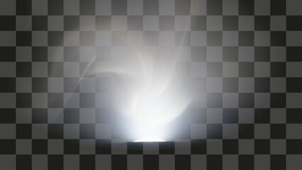 Abstract white light source glow effect on transparent background, realistic magical mystical energy beam or portal illumination, bright vertical volumetric fog or smoke texture element