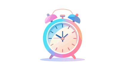 Stylized, colorful alarm clock isolated on a black backdrop, digital art style