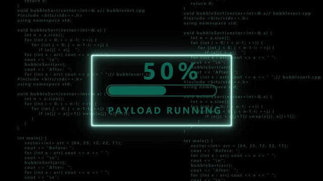 Payload Running Cyber Threat Progress Bar at 30 Percent on Dark Code Background cybersecurity hacking