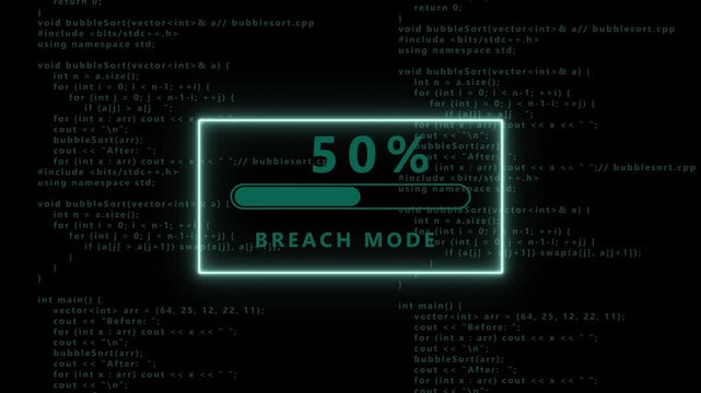 Cybersecurity Breach Mode Loading Screen with 30 Percent Progress and Neon Green Interface progress bar