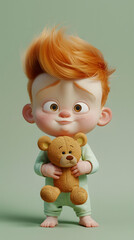 3d Cartoon character of a baby with tiny orange hair