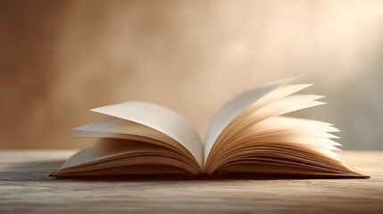 Fototapeta premium An Open Book on a Wooden Surface with Soft Lighting.